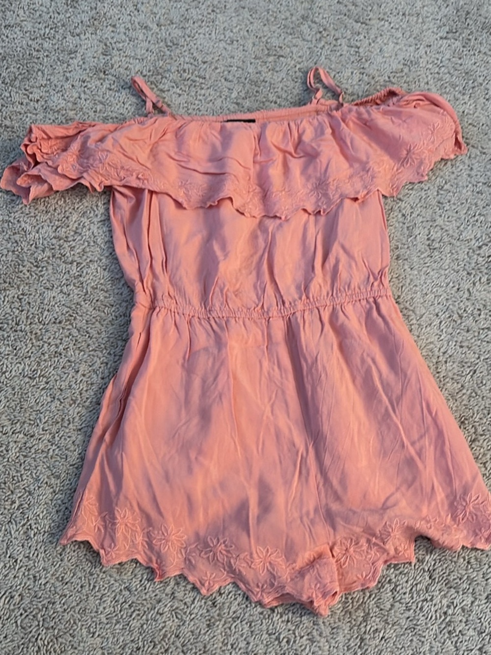 Forever 21 Coral Pink Off-Shoulder Embroidered Romper